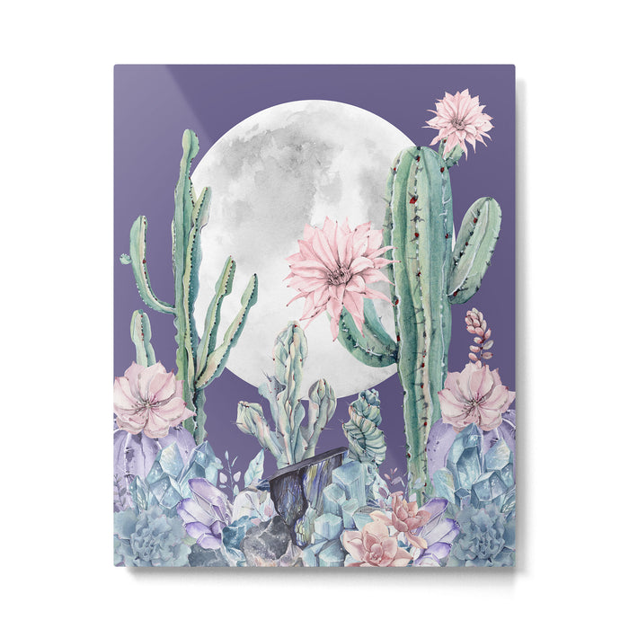 Desert Cactus Full Moon Succulent Garden on Purple Metal Print Gallery Image 1