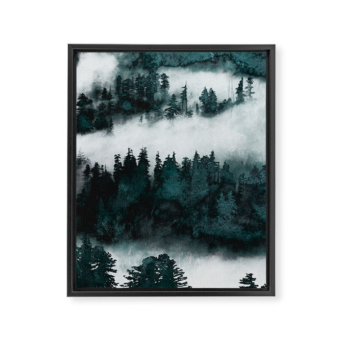 Foggy Forest Fun - Turquoise Mountains Framed Canvas Print Gallery Image 1