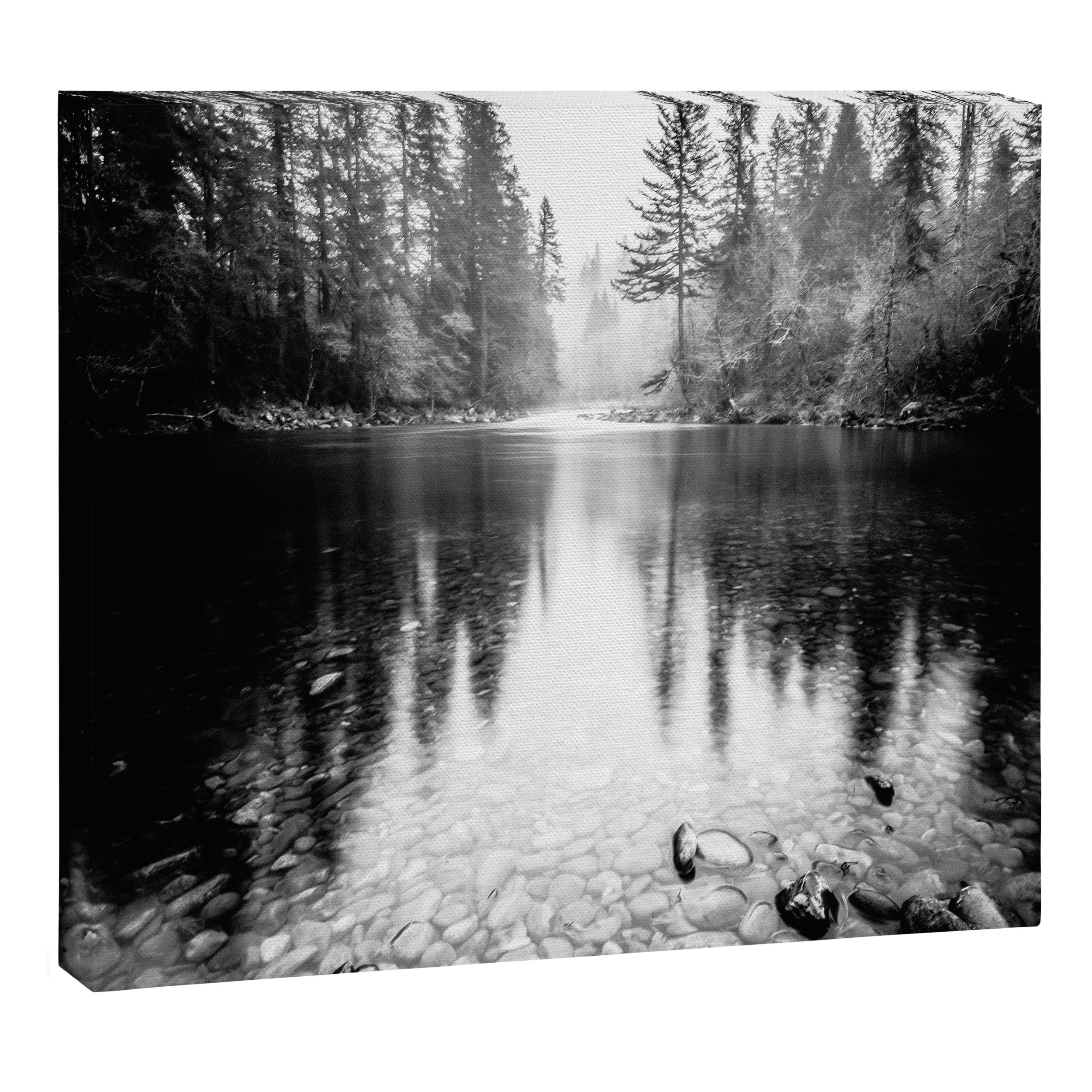 Forest Reflection Lake - Black and White  - Nature Photography Canvas Print Gallery Image 12