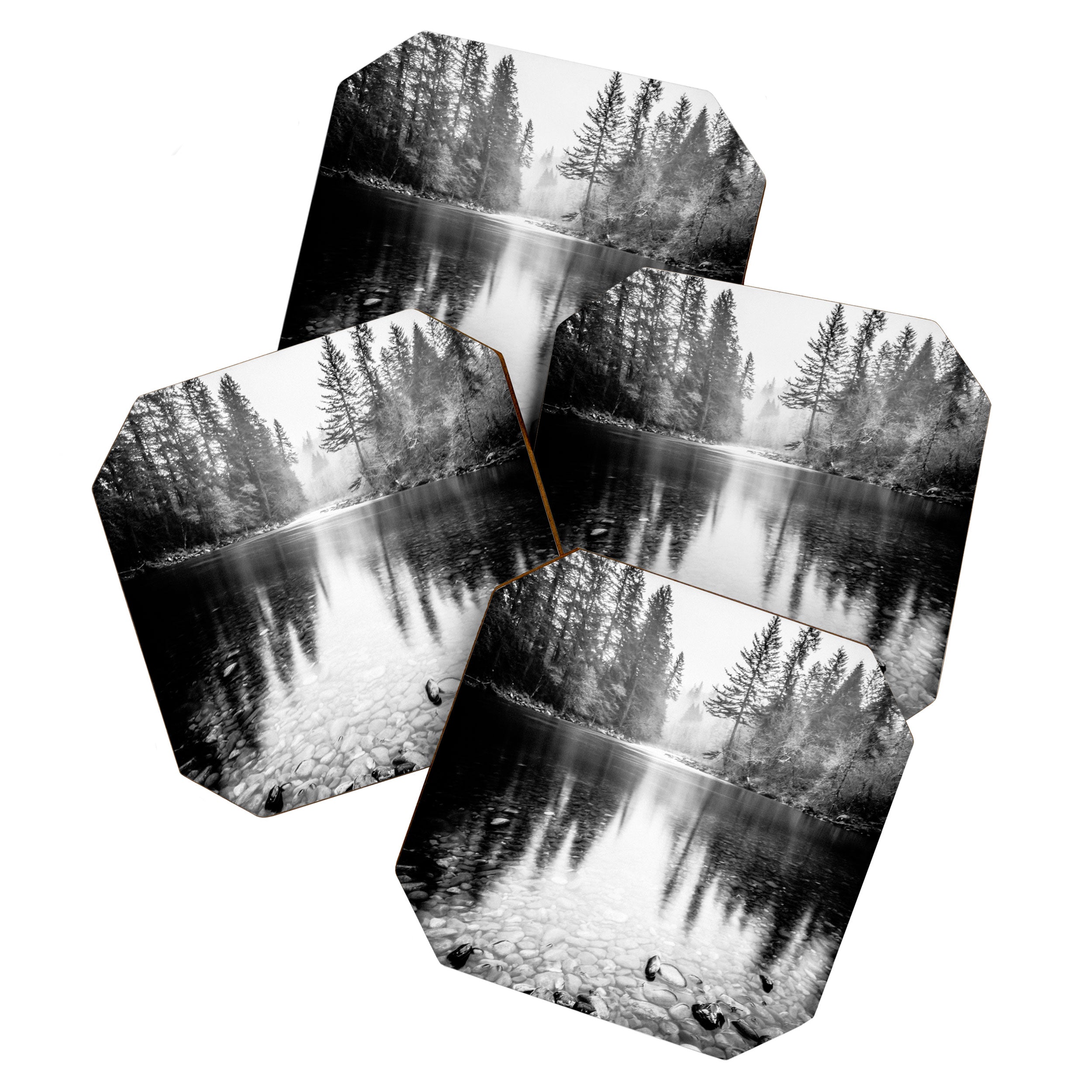 Forest Reflection Lake - Black and White  - Nature Photography Coaster Gallery Image 1