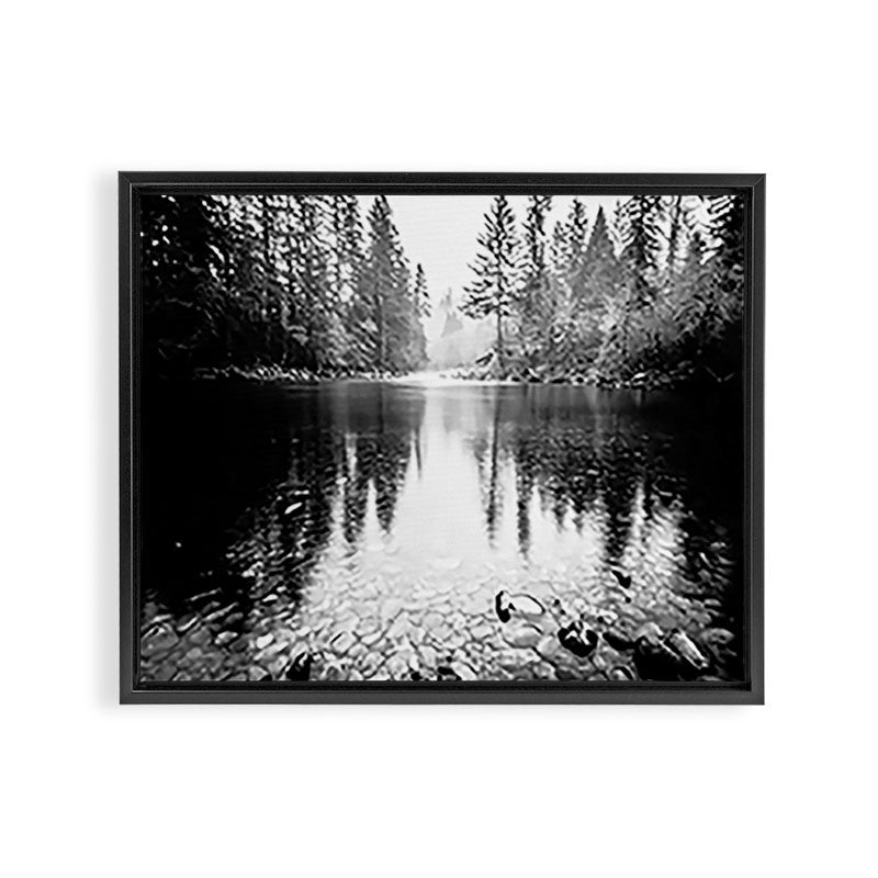 Forest Reflection Lake - Black and White  - Nature Photography Framed Canvas Print Gallery Image 12