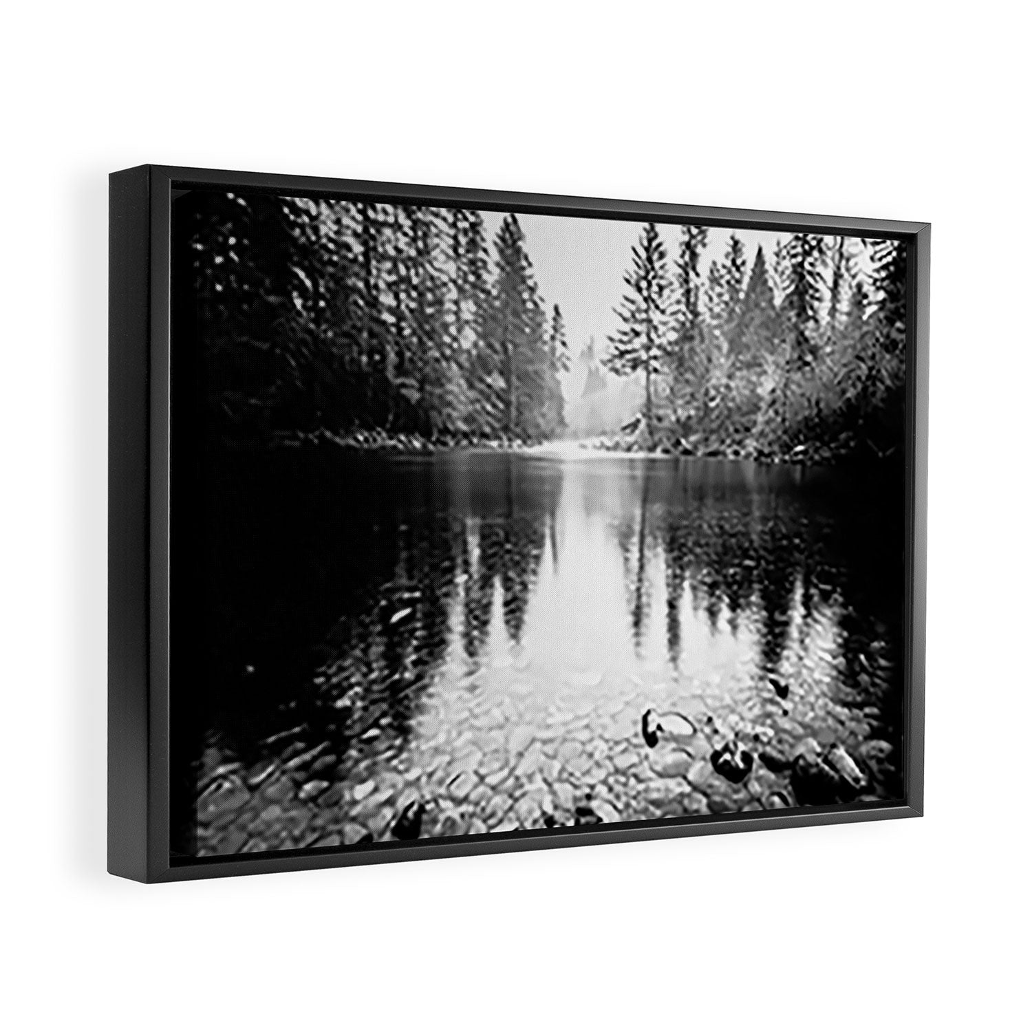 Forest Reflection Lake - Black and White  - Nature Photography Framed Canvas Print Gallery Image 2