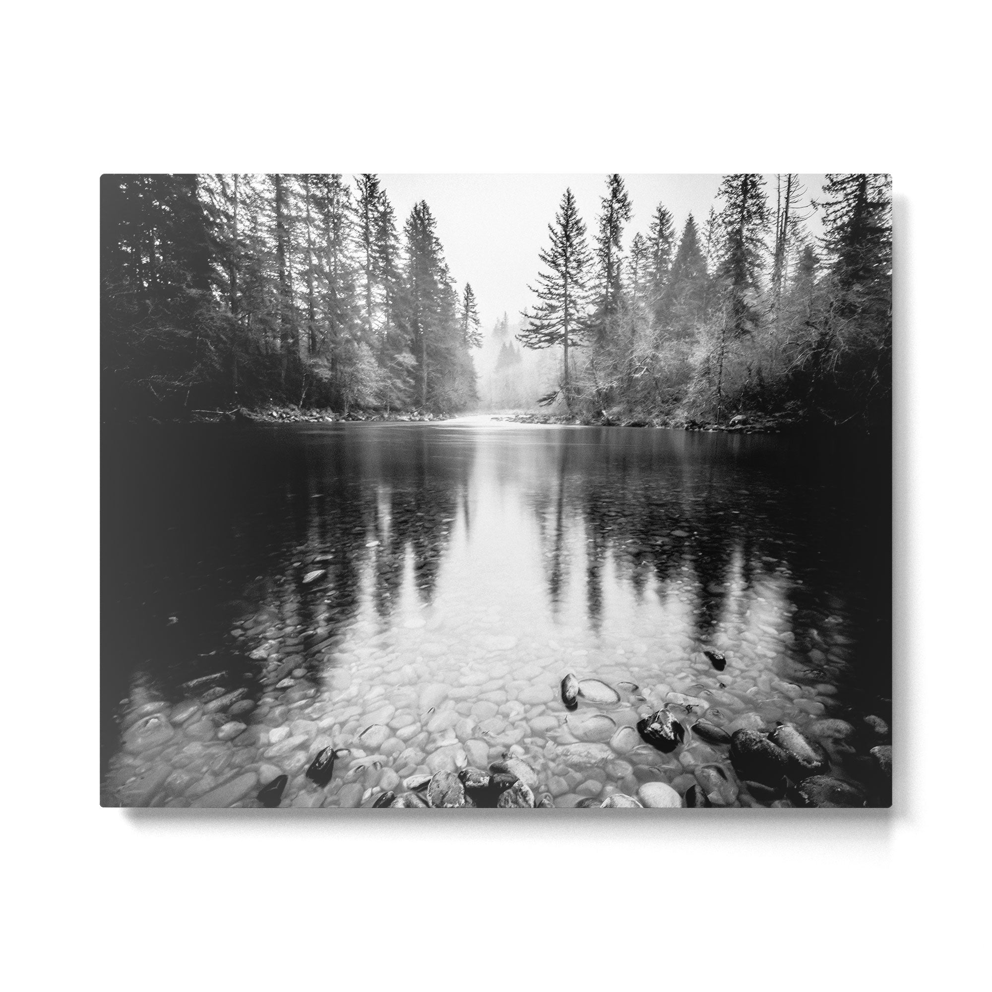Forest Reflection Lake - Black and White  - Nature Photography Metal Print Gallery Image 4