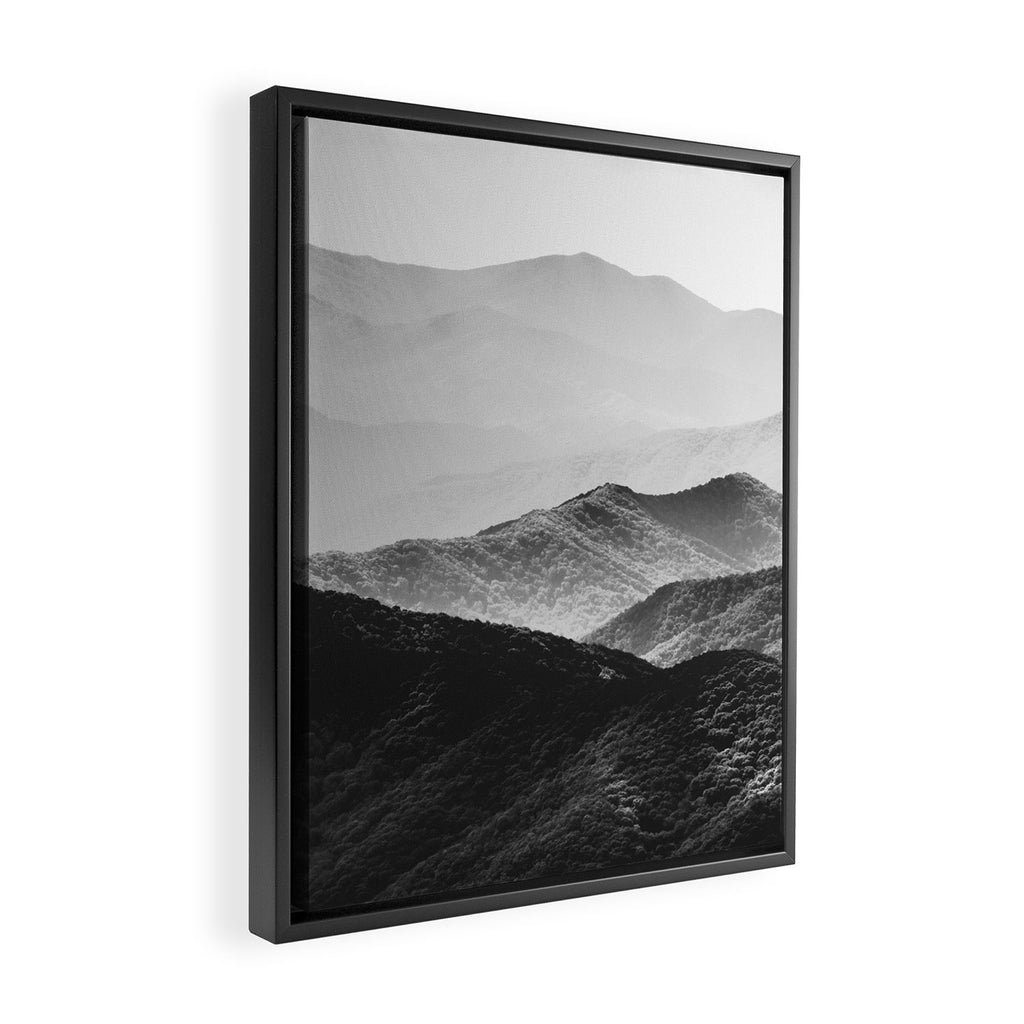 Glimpse - Black and White Mountains Landscape Nature Photography Framed Canvas Print Gallery Image 2