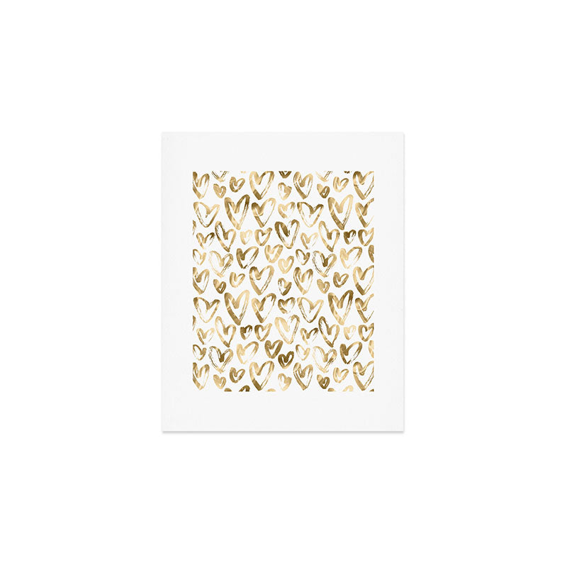Gold Love Hearts Pattern on White Art Print Gallery Image 1