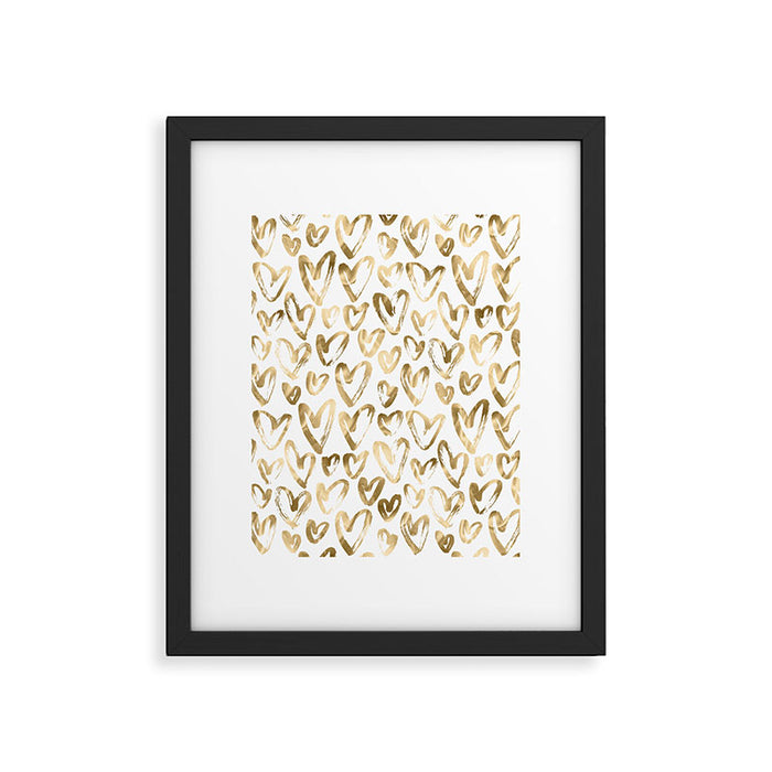 Gold Love Hearts Pattern on White Framed Art Print Gallery Image 1