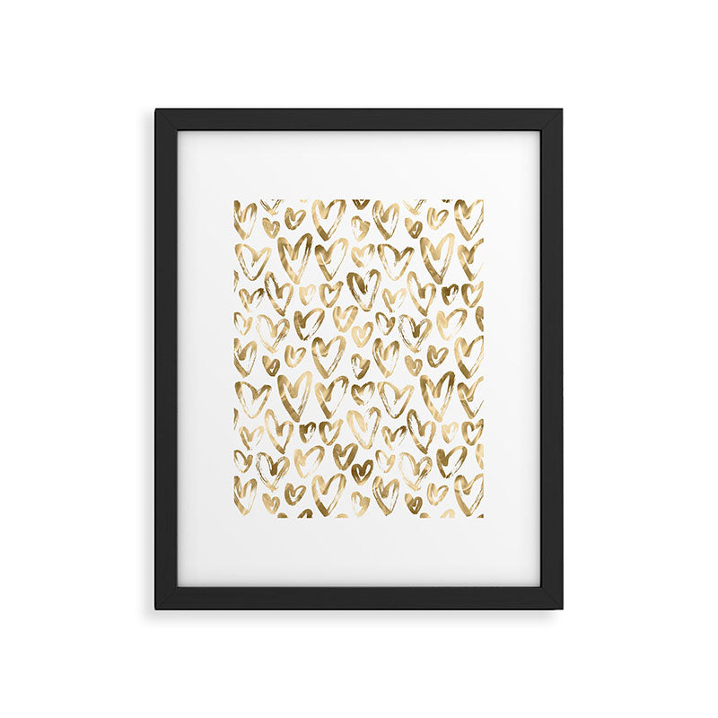 Gold Love Hearts Pattern on White Framed Art Print Gallery Image 5