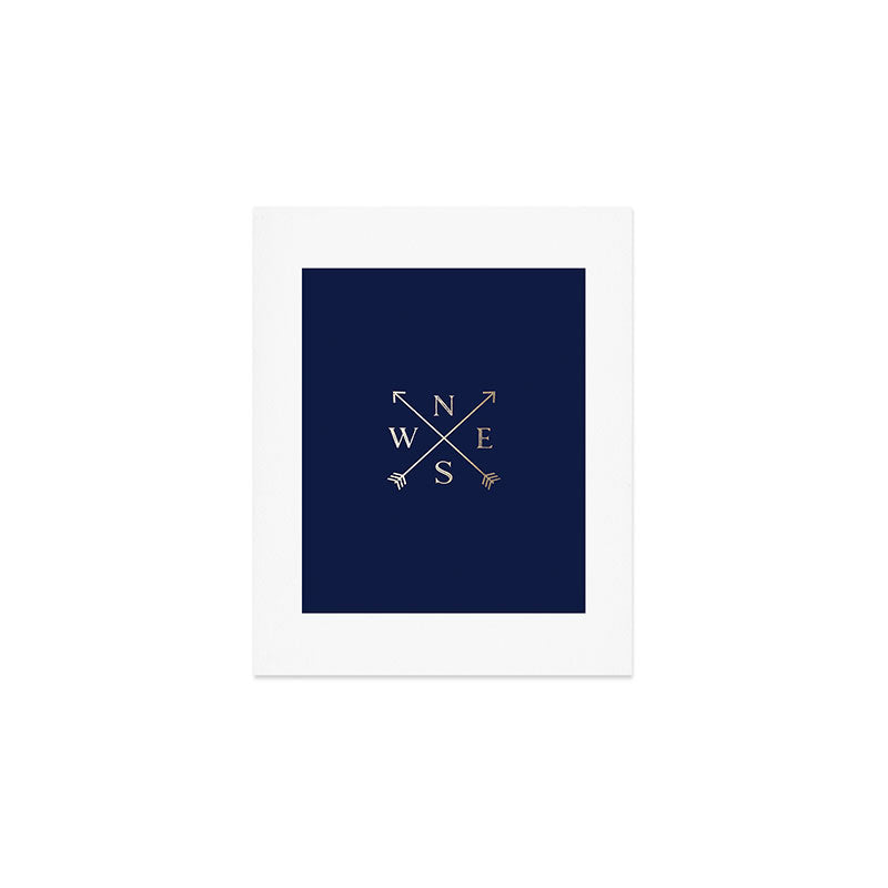 Gold on Navy Blue Compass Art Print Gallery Image 1