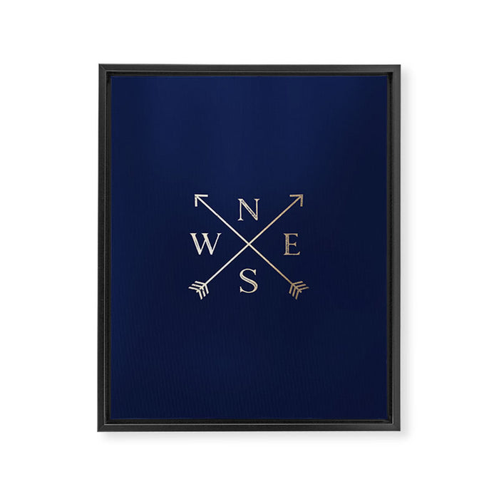 Gold on Navy Blue Compass Framed Canvas Print Gallery Image 1