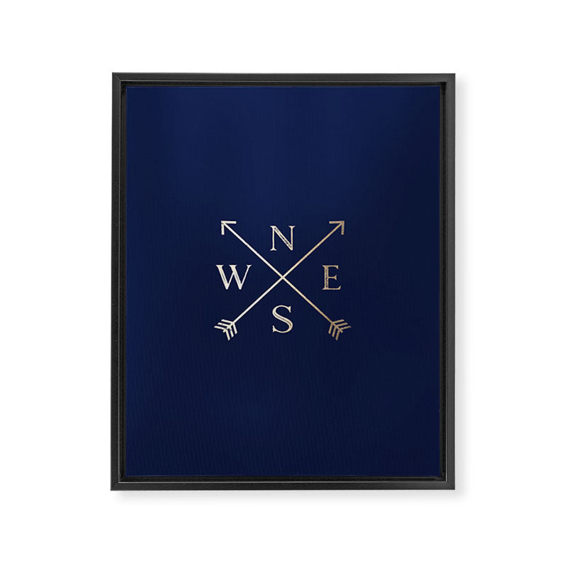 Gold on Navy Blue Compass Framed Canvas Print Gallery Image 8