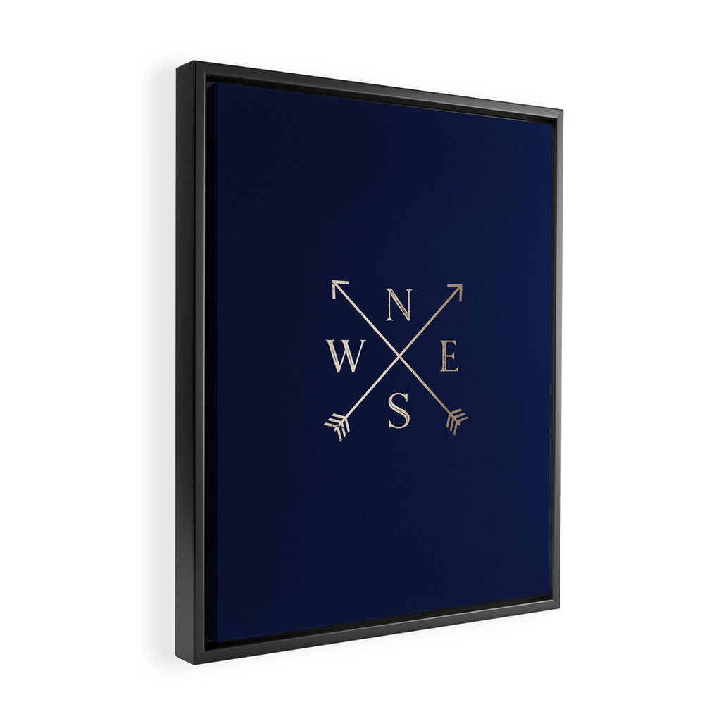 Gold on Navy Blue Compass Framed Canvas Print Gallery Image 2