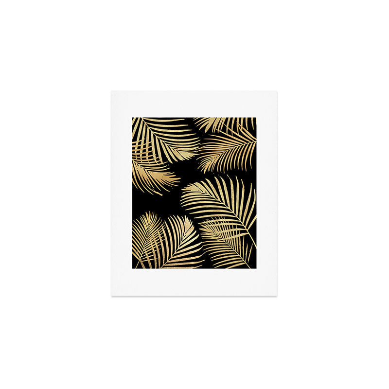 Gold Palm Leaves on Black Art Print Gallery Image 1