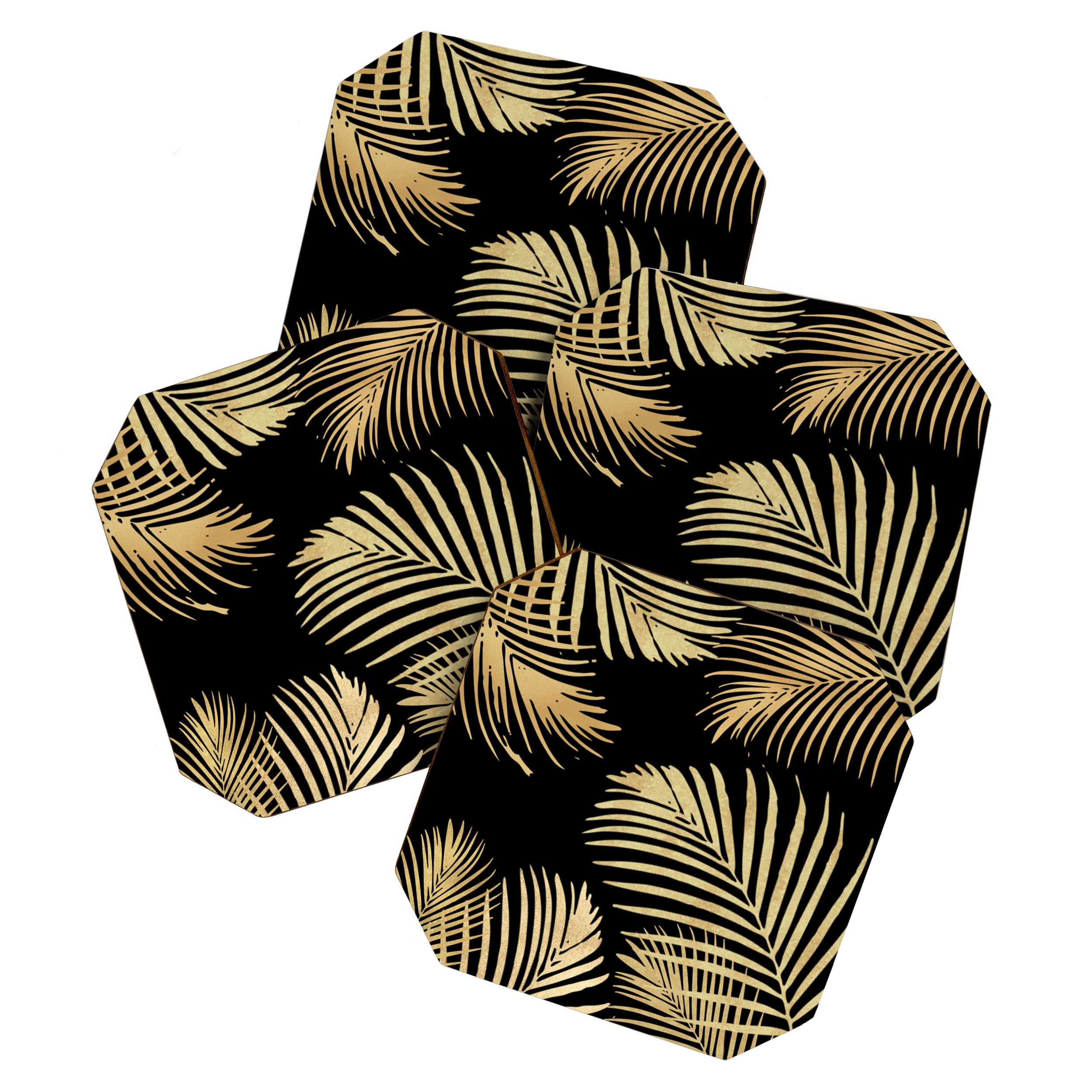Gold Palm Leaves on Black Coaster Gallery Image 1
