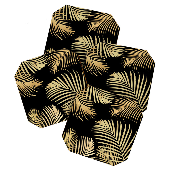 Gold Palm Leaves on Black Coaster Gallery Image 1