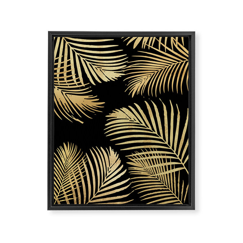 Gold Palm Leaves on Black Framed Canvas Print Gallery Image 6