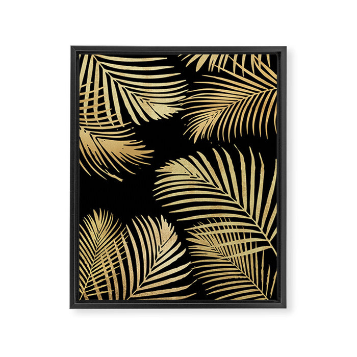 Gold Palm Leaves on Black Framed Canvas Print Gallery Image 1