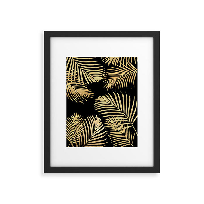 Gold Palm Leaves on Black Framed Art Print Gallery Image 1