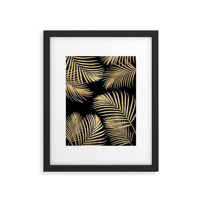 Gold Palm Leaves on Black Framed Art Print Gallery Image 5