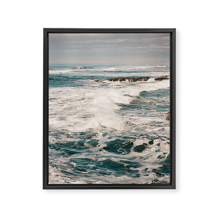 Green Tropical Beach Waves Ocean Adventure Framed Canvas Print Gallery Image 1