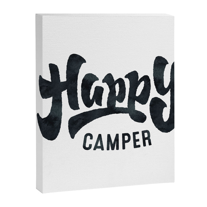 HAPPY CAMPER Black and White Retro Canvas Print Gallery Image 1