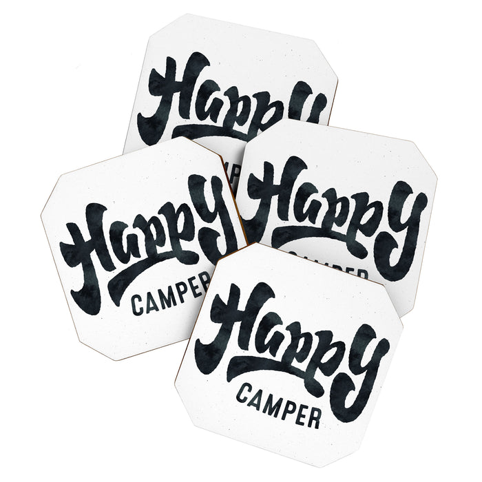 HAPPY CAMPER Black and White Retro Coaster Gallery Image 1