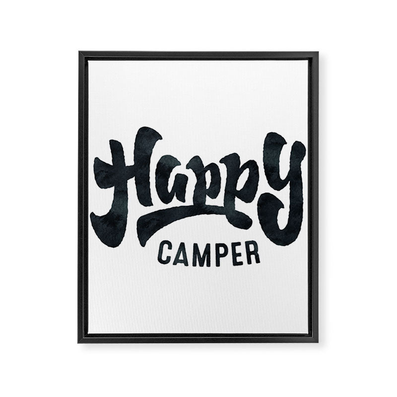 HAPPY CAMPER Black and White Retro Framed Canvas Print Gallery Image 8