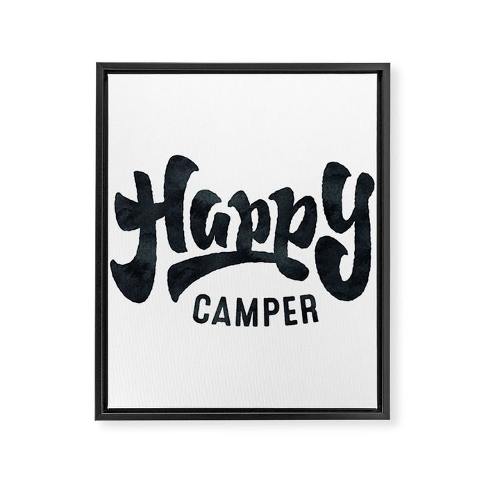 HAPPY CAMPER Black and White Retro Framed Canvas Print Gallery Image 1