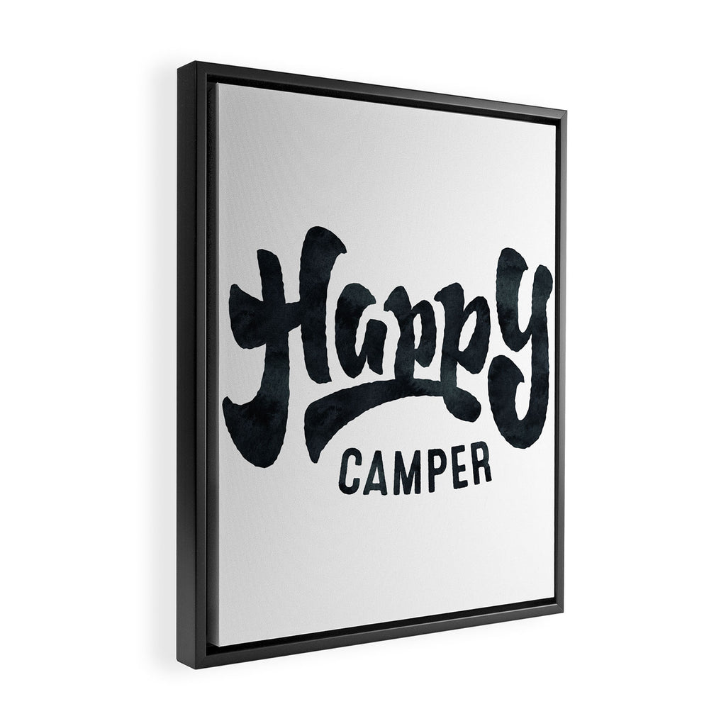 HAPPY CAMPER Black and White Retro Framed Canvas Print Gallery Image 2