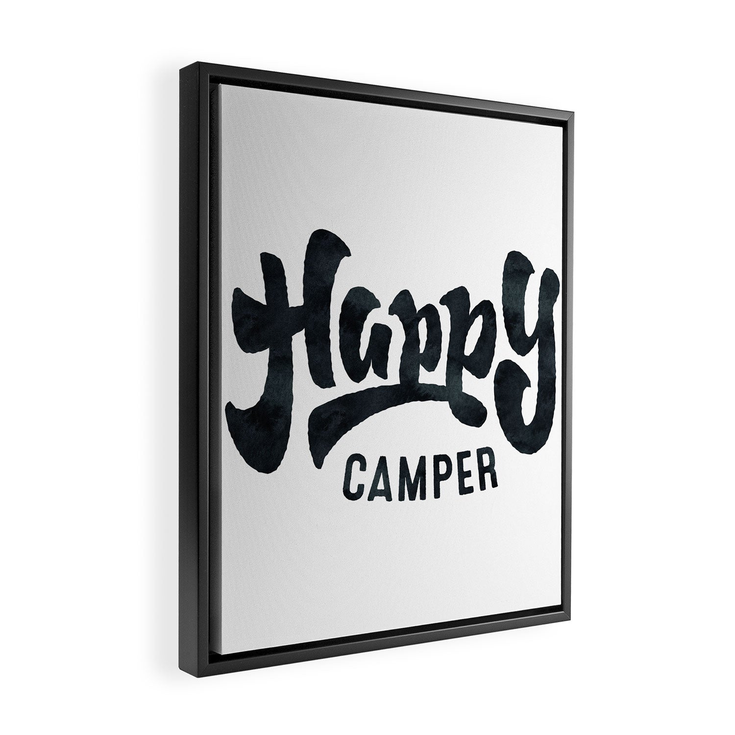 HAPPY CAMPER Black and White Retro Framed Canvas Print Gallery Image 2
