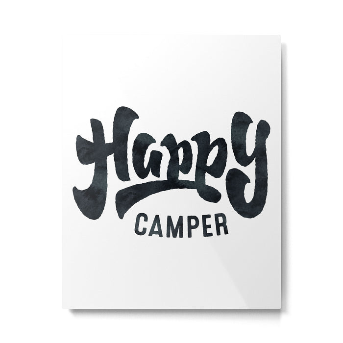 HAPPY CAMPER Black and White Retro Metal Print Gallery Image 1