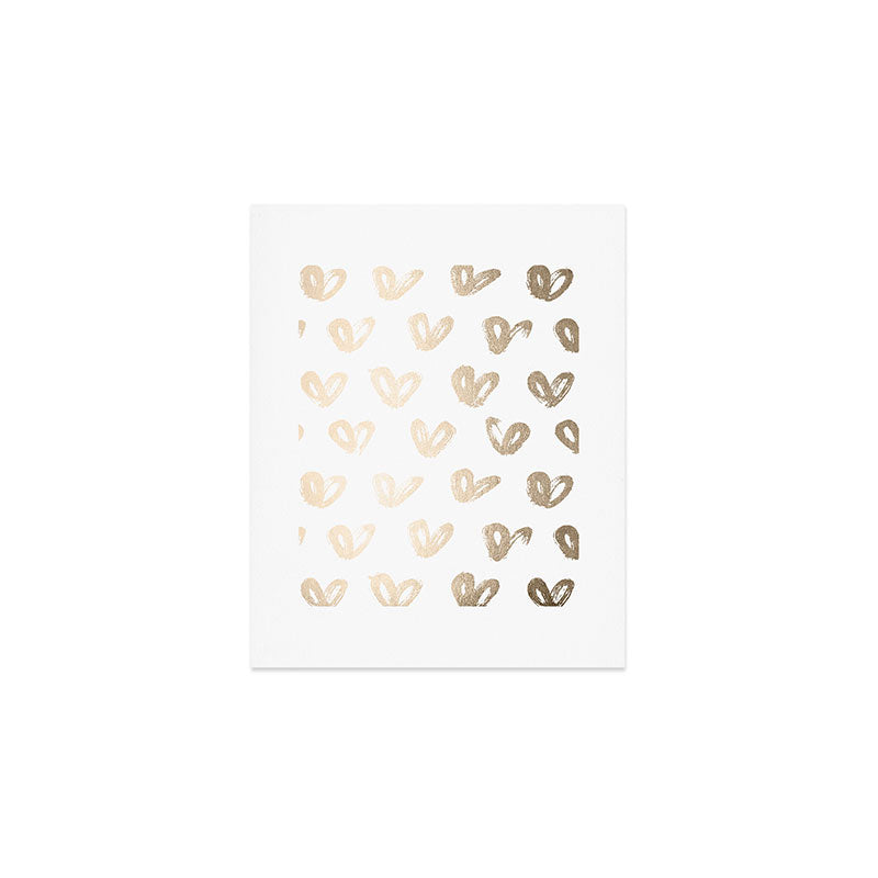Luxe Gold Hearts on White Art Print Gallery Image 1