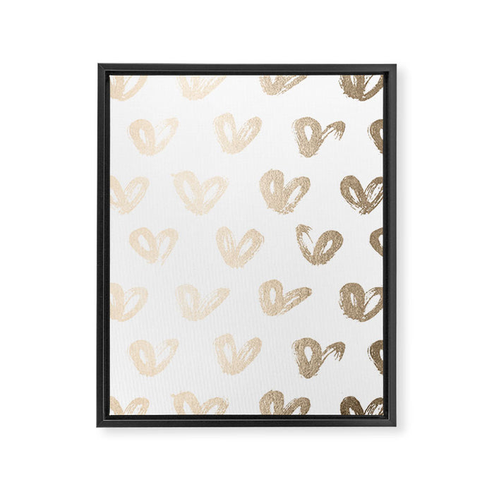 Luxe Gold Hearts on White Framed Canvas Print Gallery Image 1