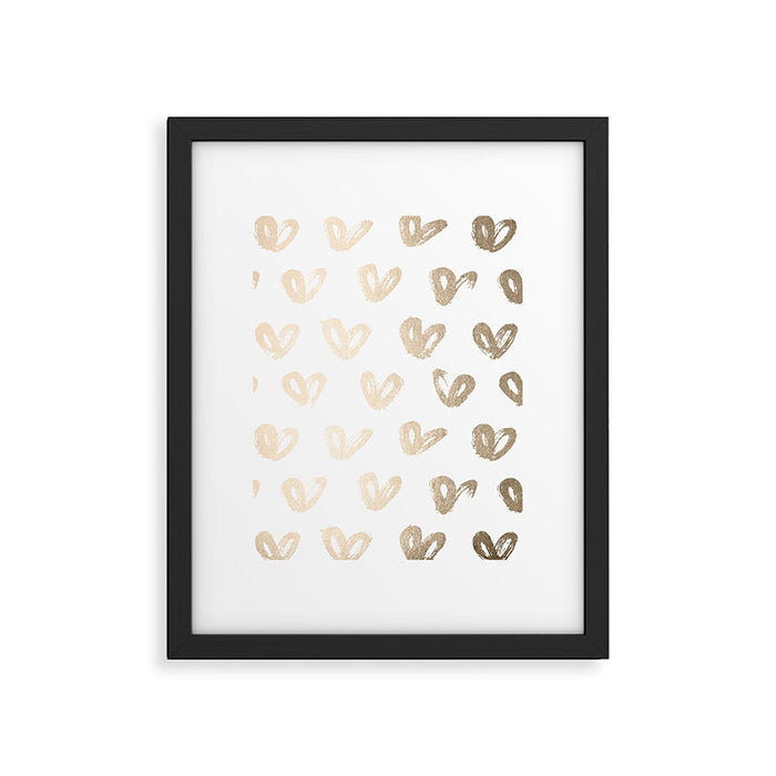 Luxe Gold Hearts on White Framed Art Print Gallery Image 1
