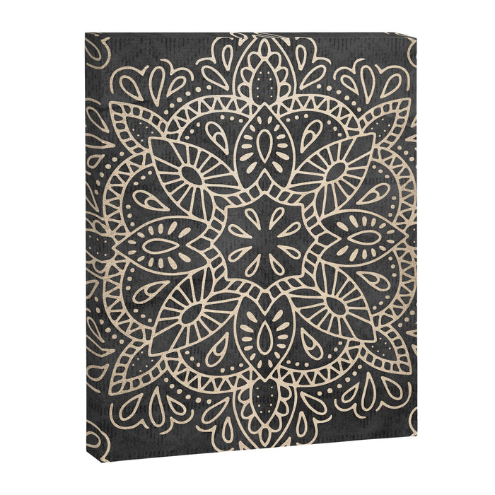 Mandala White Gold on Dark Gray Canvas Print Gallery Image 1