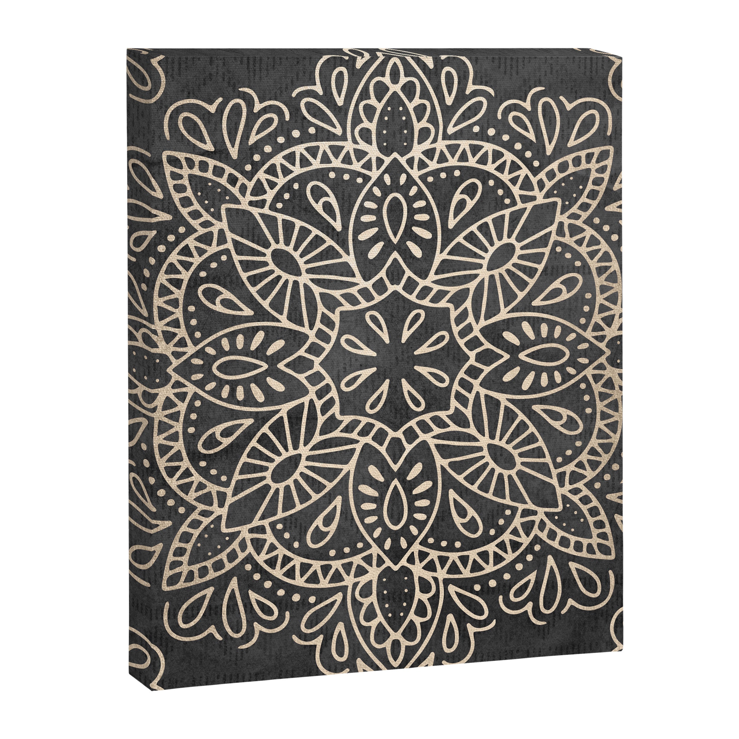 Mandala White Gold on Dark Gray Canvas Print Gallery Image 8