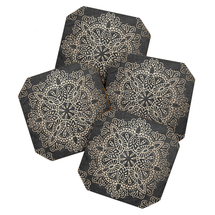 Mandala White Gold on Dark Gray Coaster Gallery Image 1