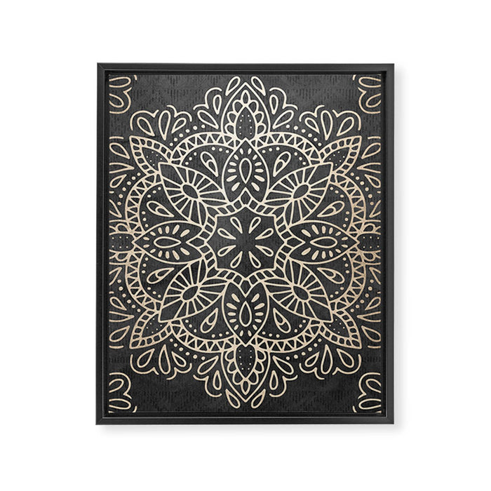 Mandala White Gold on Dark Gray Framed Canvas Print Gallery Image 1