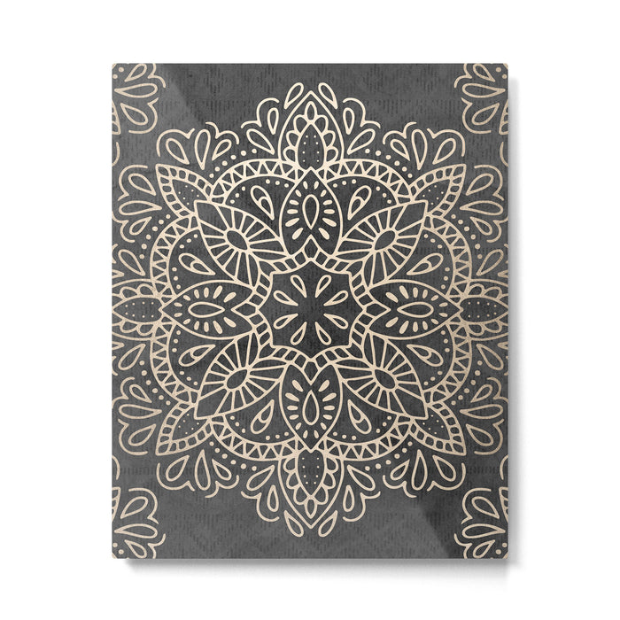 Mandala White Gold on Dark Gray Metal Print Gallery Image 1