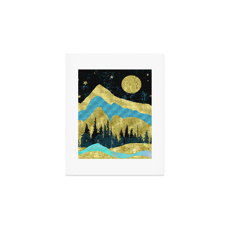 Mountain Adventure Gold Teal  Art Print Gallery Image 1