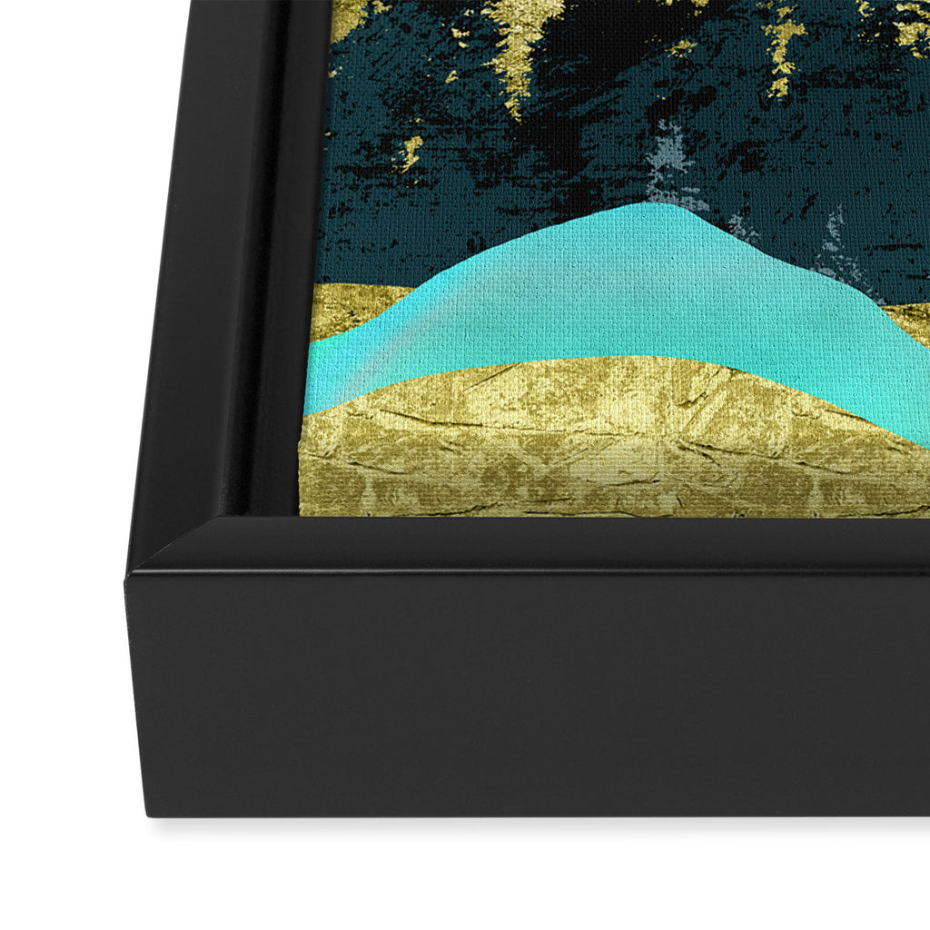 Mountain Adventure Gold Teal  Framed Canvas Print Gallery Image 3