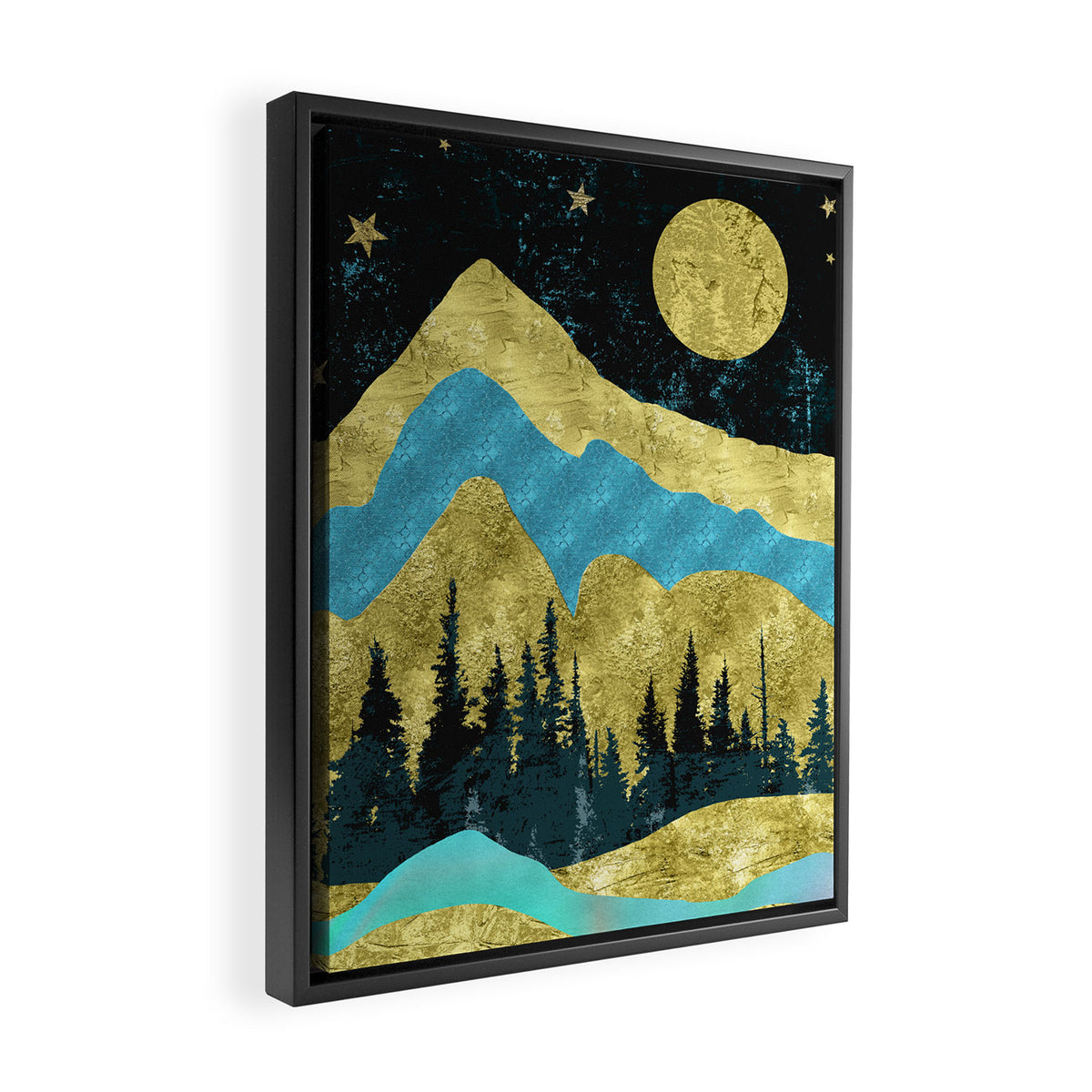 Mountain Adventure Gold Teal  Framed Canvas Print Gallery Image 2