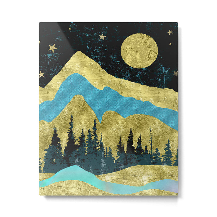Mountain Adventure Gold Teal  Metal Print Gallery Image 1