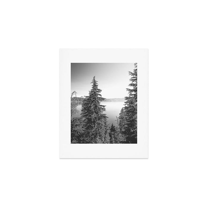 Mountain Lake Forest Black and White Nature Photography Art Print Gallery Image 1