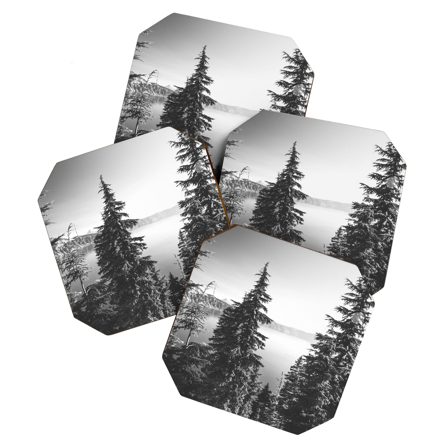 Mountain Lake Forest Black and White Nature Photography Coaster Gallery Image 1