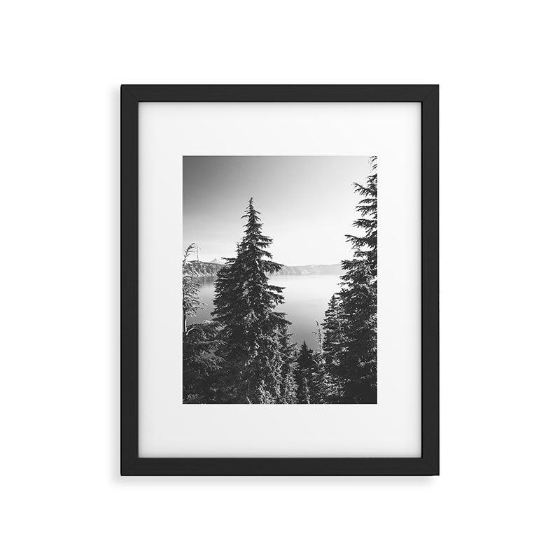 Mountain Lake Forest Black and White Nature Photography Framed Art Print Gallery Image 5