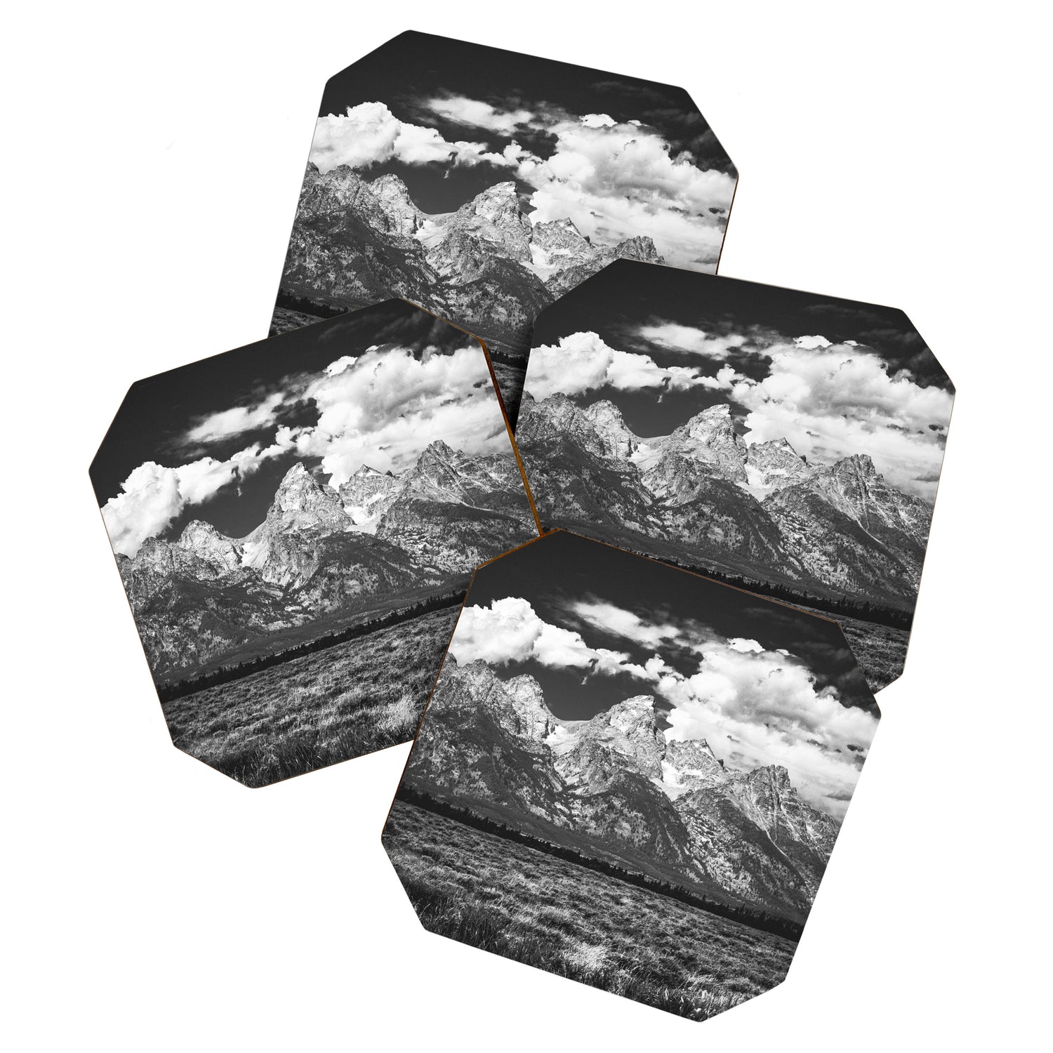 Mountain Summer Escape - Black and White Tetons Coaster Gallery Image 1