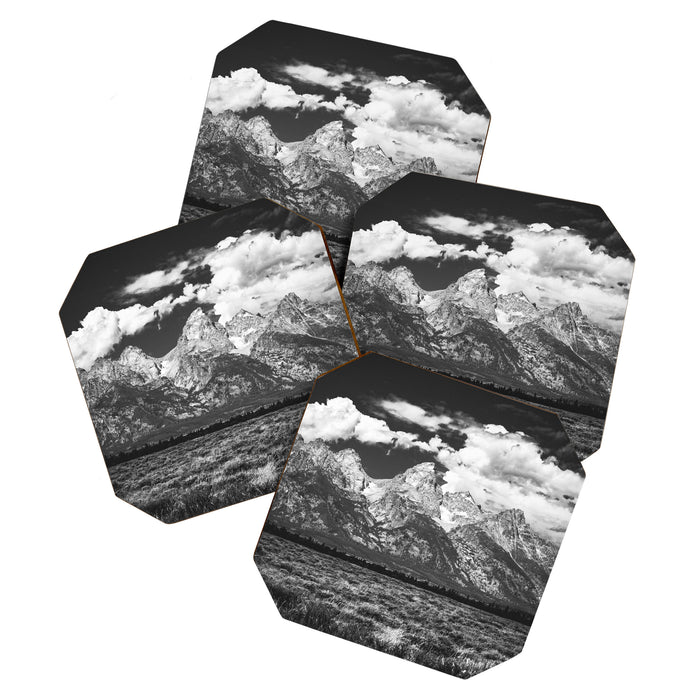 Mountain Summer Escape - Black and White Tetons Coaster Gallery Image 1