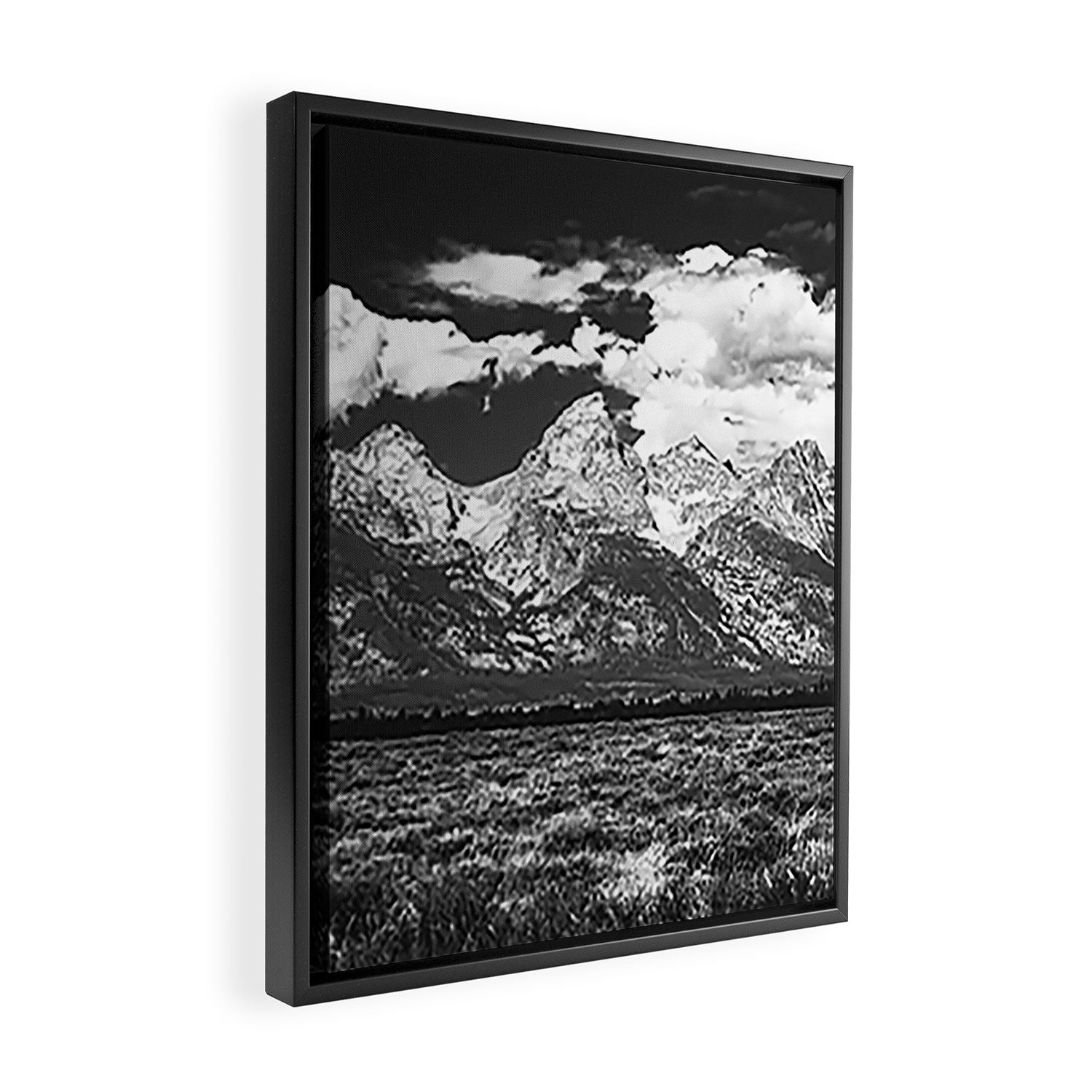 Mountain Summer Escape - Black and White Tetons Framed Canvas Print Gallery Image 2