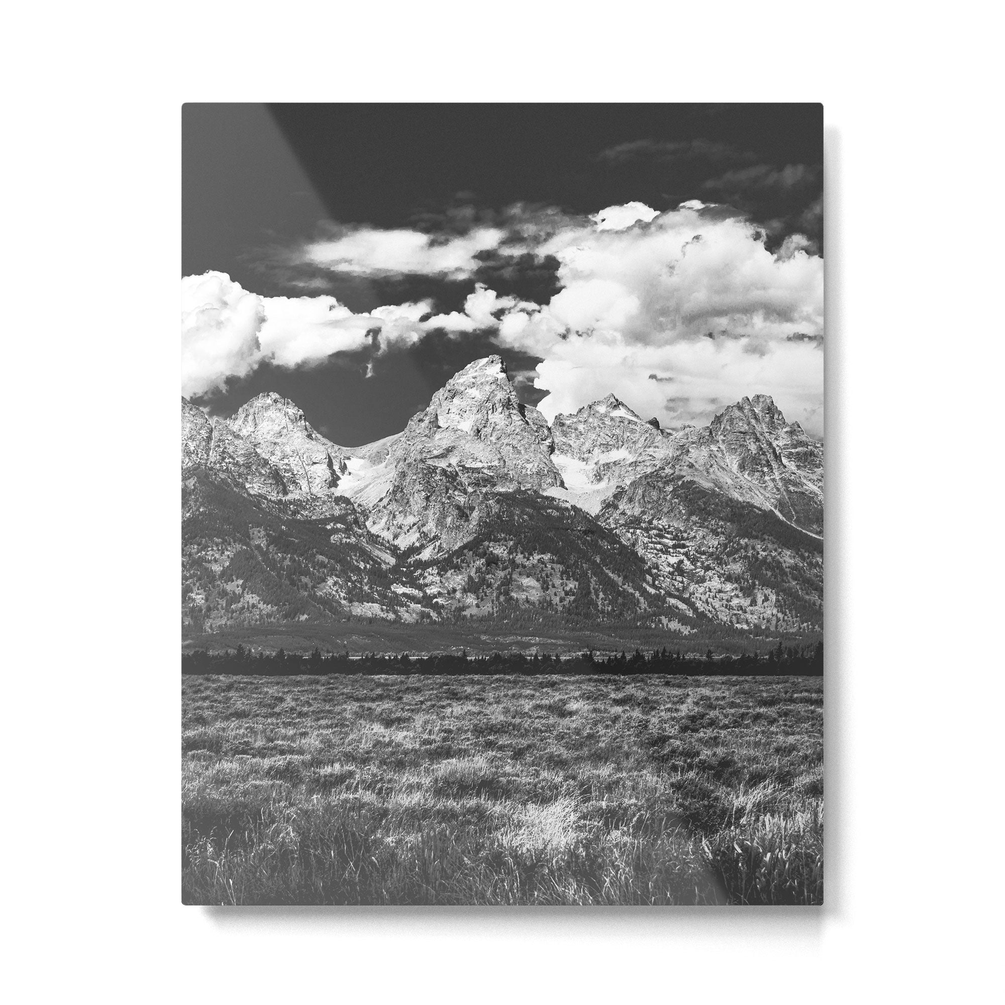 Mountain Summer Escape - Black and White Tetons Metal Print Gallery Image 4