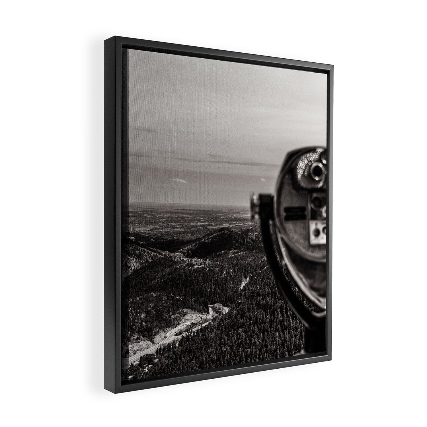 Mountain Tourist Binoculars Black and White Framed Canvas Print Gallery Image 2
